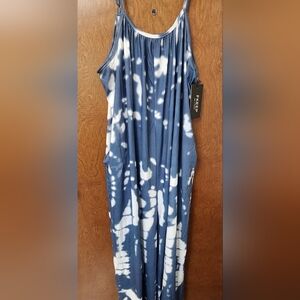 Elegant Blue and White Tie-Dye Jumpsuit